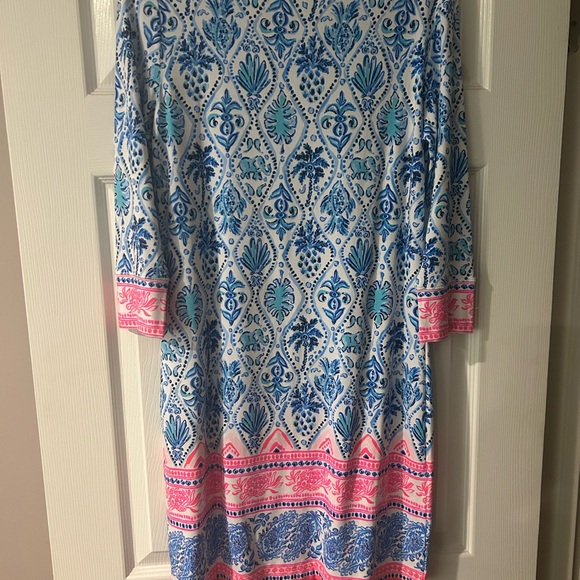 Lilly Pulitzer Blue and Pink Sheath Dress 3/4 Sleeve Resort Wear - Picture 5 of 5